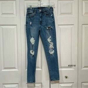 🤎 Aeropostale High Rise Curvy Jegging Blue Distressed Denim Jeans - 4 / 27